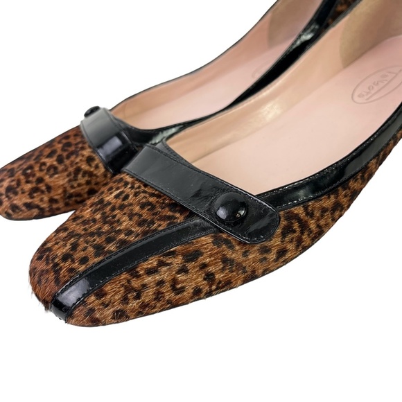 Talbots Women's Genuine Leather Calf Hair Fur Slip On Flats Leopard Shoes 8 AA - Picture 9 of 16